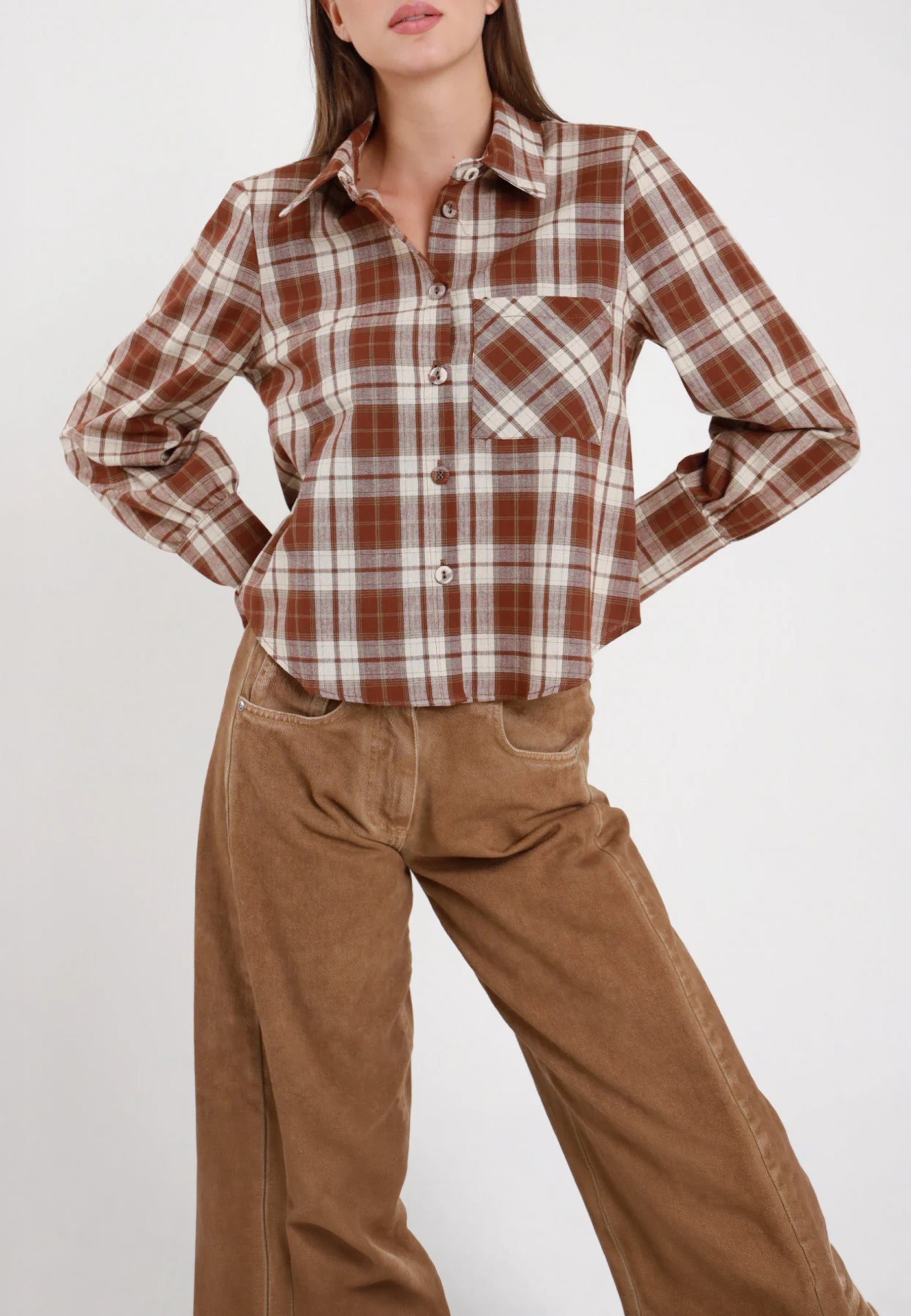 SUSY MIX Camicia Crop Donna Check Spalline Imbottite Y1138D83