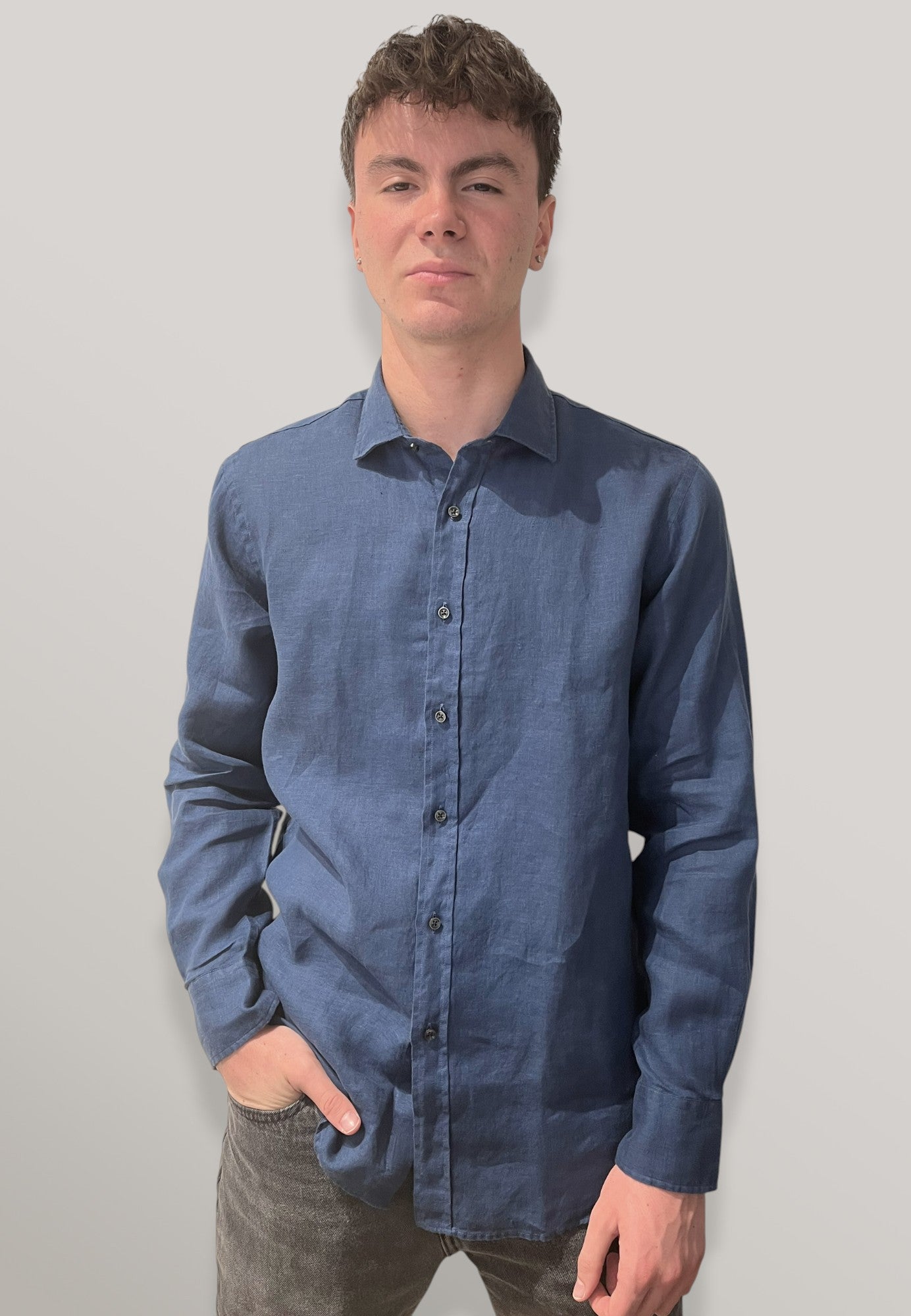 Camicia Uomo Manica Lunga 100% Lino Tinta Unita INGRAM 5M094-400-REG-C