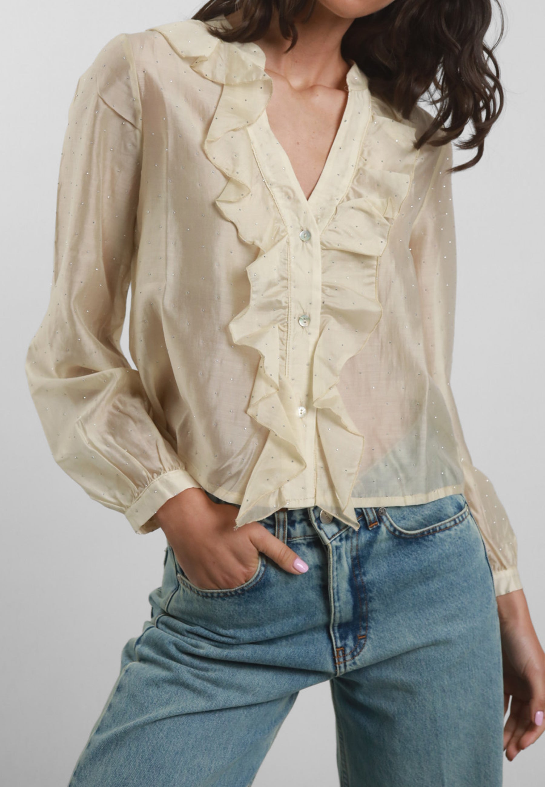 Camicia Donna Manica Lunga Rouches SUSY MIX CM03755