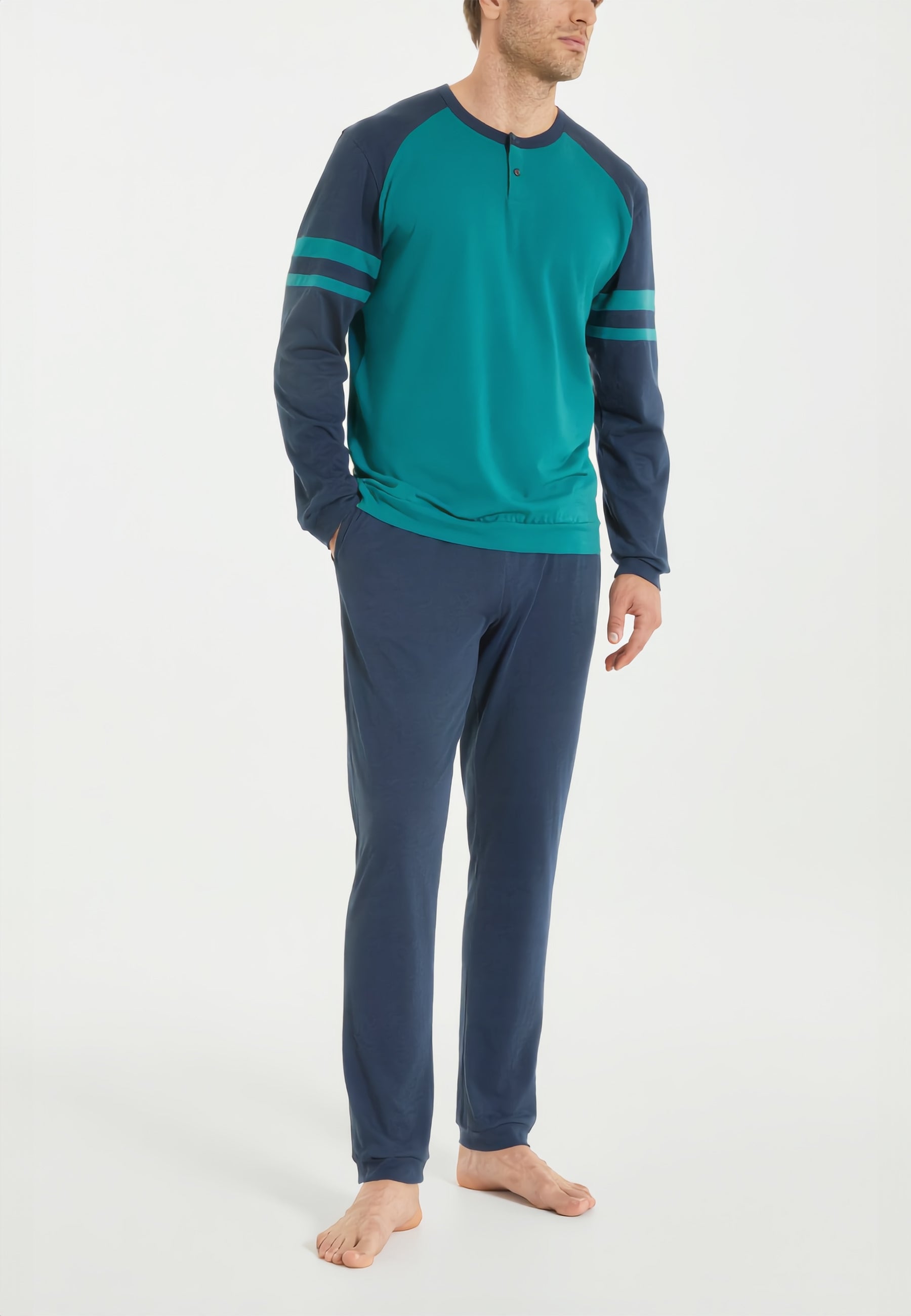 RAGNO Pigiama Uomo Lungo Serafino Cotone Leggero UA42N1