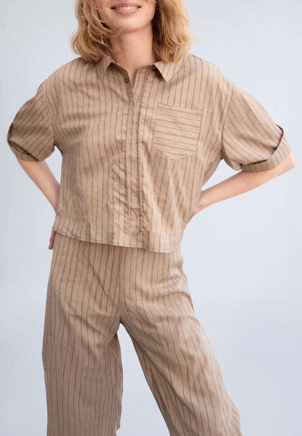 YES ZEE Camicia Donna Crop Manica 3/4 Rigata ART. 01C414