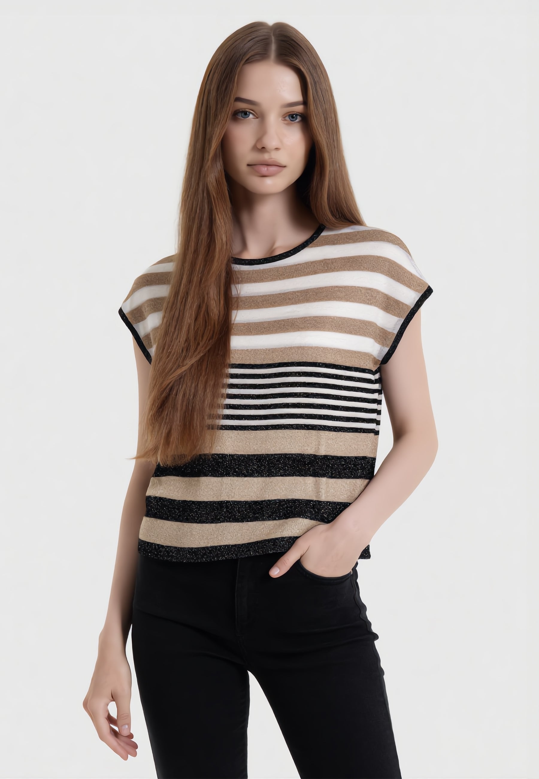 PREMODE Maglia Donna Mezza Manica Viscosa Lurex ART. 456071