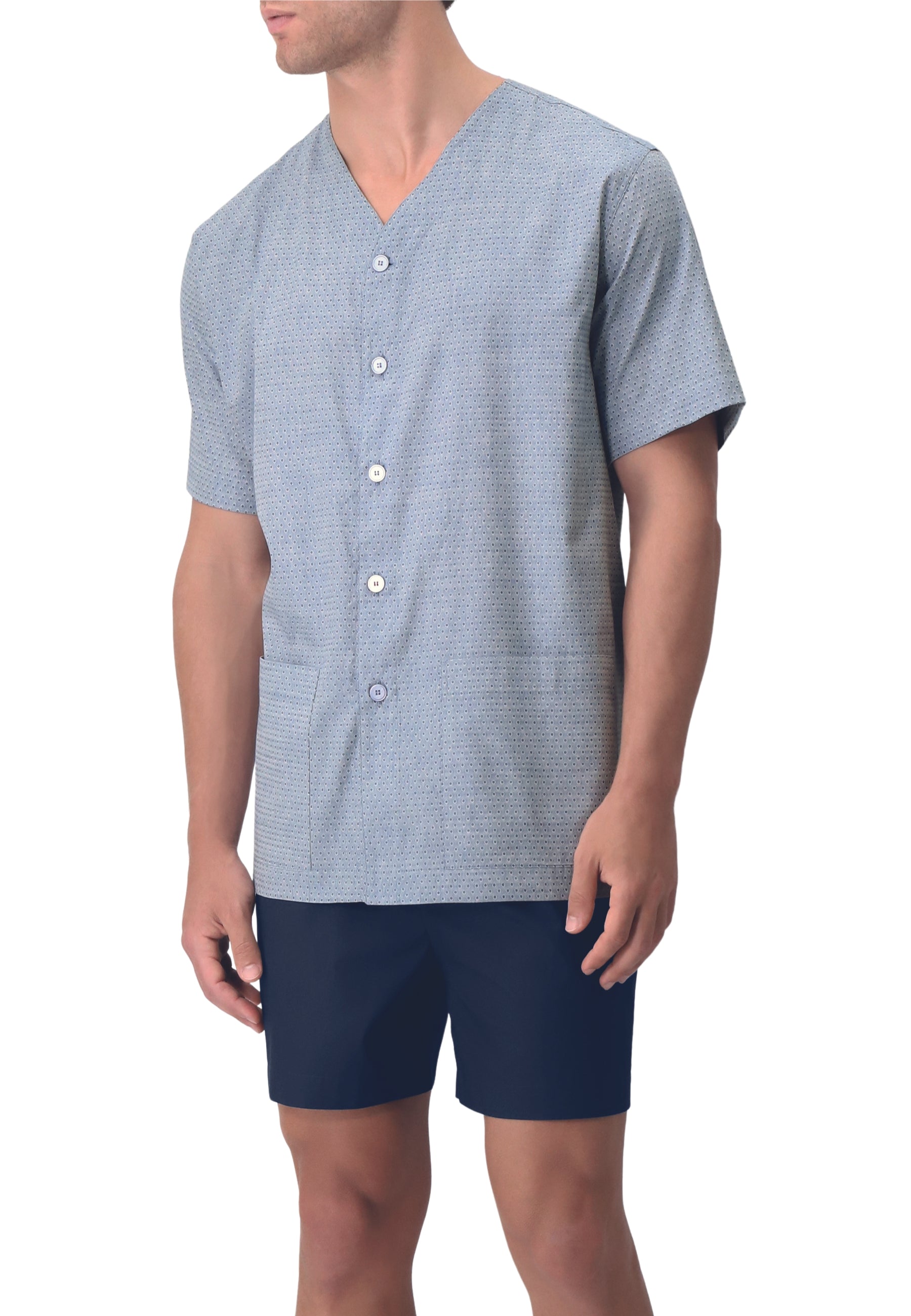 Pigiama uomo corto aperto mezze maniche 100% Tessuto di Cotone PEROFIL VPRT92821